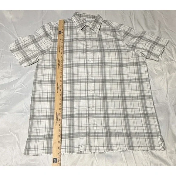 Haggar Shirt Mens Large Tall White Plaid Cool 18 Tec Golf Button Up Short Sleeve - Picture 3 of 9